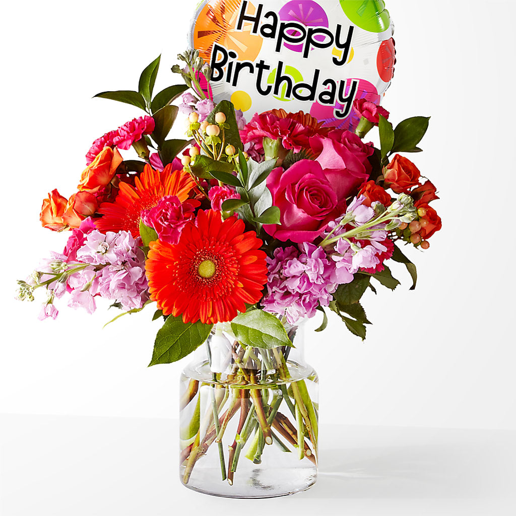 Fiesta Bouquet with Birthday Balloon – The Surprise Bouquet, Lawrenceburg TN