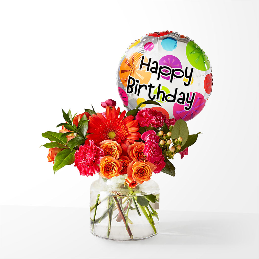 Fiesta Bouquet with Birthday Balloon – The Surprise Bouquet, Lawrenceburg TN