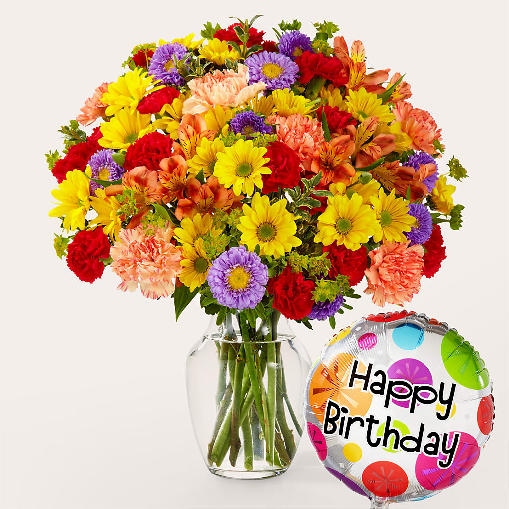 Kaleidoscope Bouquet with Birthday Balloon – The Surprise Bouquet, Lawrenceburg TN