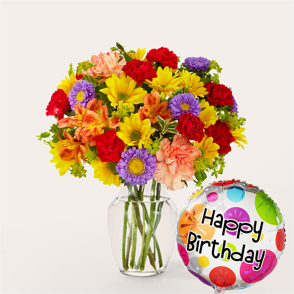 Kaleidoscope Bouquet with Birthday Balloon – The Surprise Bouquet, Lawrenceburg TN