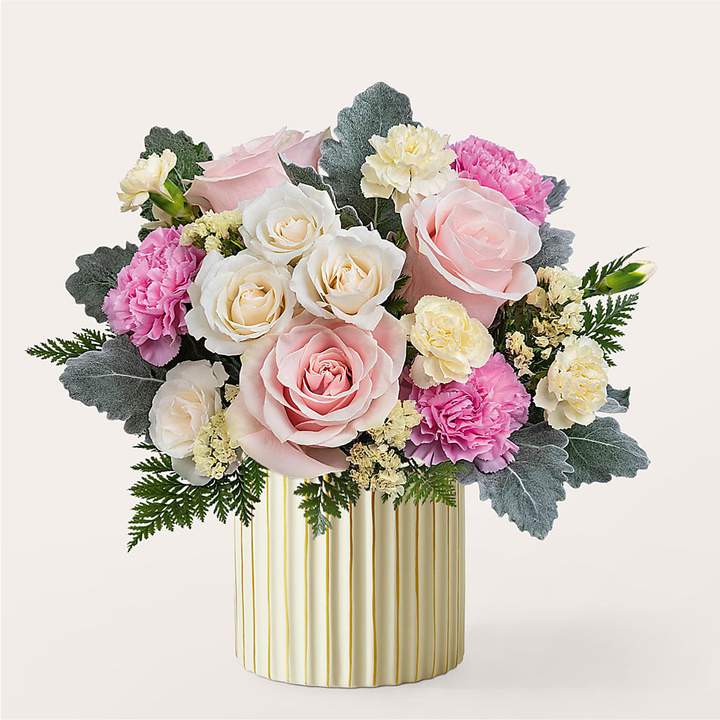 Blissful Moments Bouquet with Ivory Vase – The Surprise Bouquet, Lawrenceburg TN
