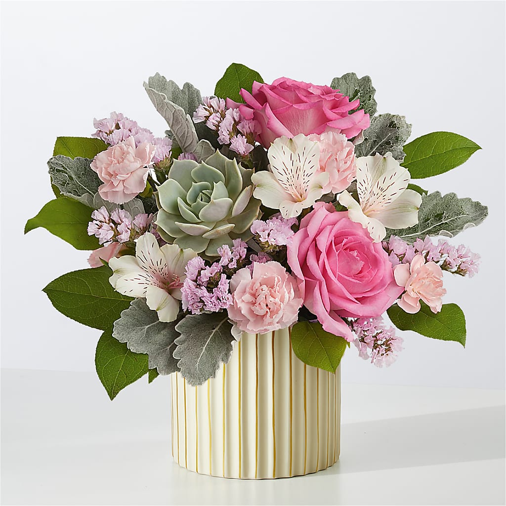 Dusty Rose Bouquet with Ivory Vase – The Surprise Bouquet, Lawrenceburg TN