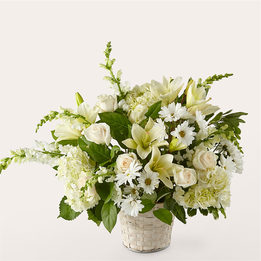 Ivory Elegance Floral Basket – The Surprise Bouquet, Lawrenceburg TN