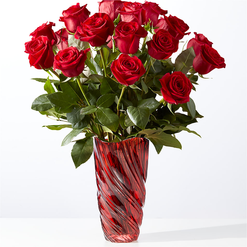 Classic Love Red Rose Bouquet with Luxe Swirl Vase – The Surprise Bouquet, Lawrenceburg TN