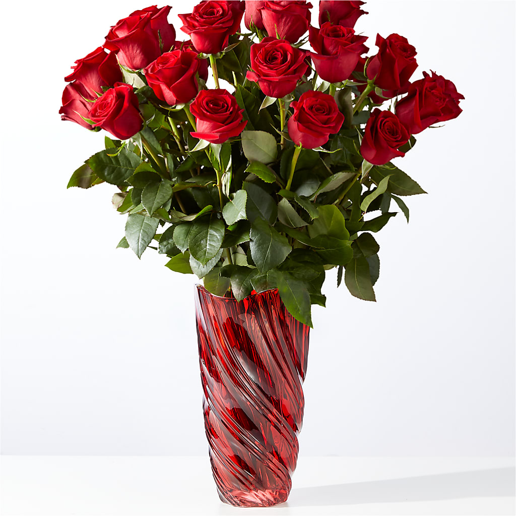 Classic Love Red Rose Bouquet with Luxe Swirl Vase – The Surprise Bouquet, Lawrenceburg TN