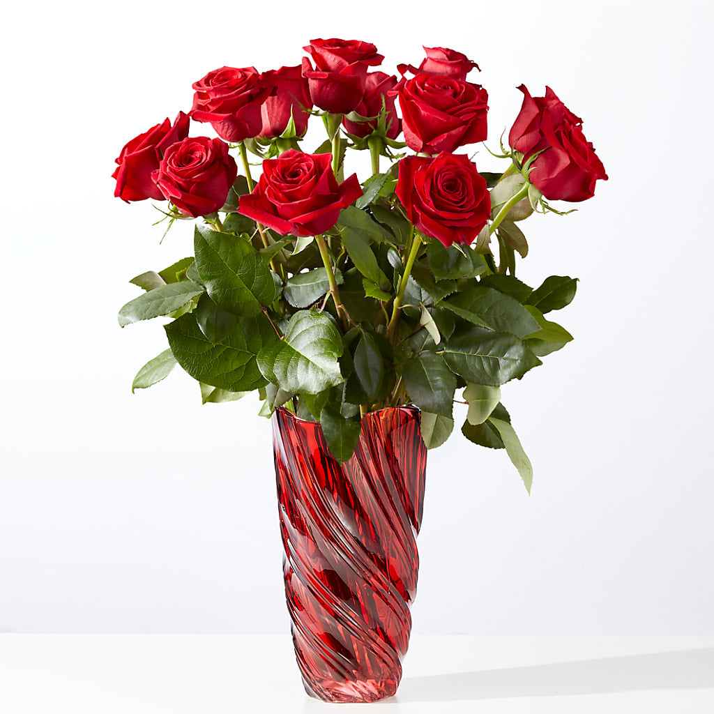 Classic Love Red Rose Bouquet with Luxe Swirl Vase – The Surprise Bouquet, Lawrenceburg TN
