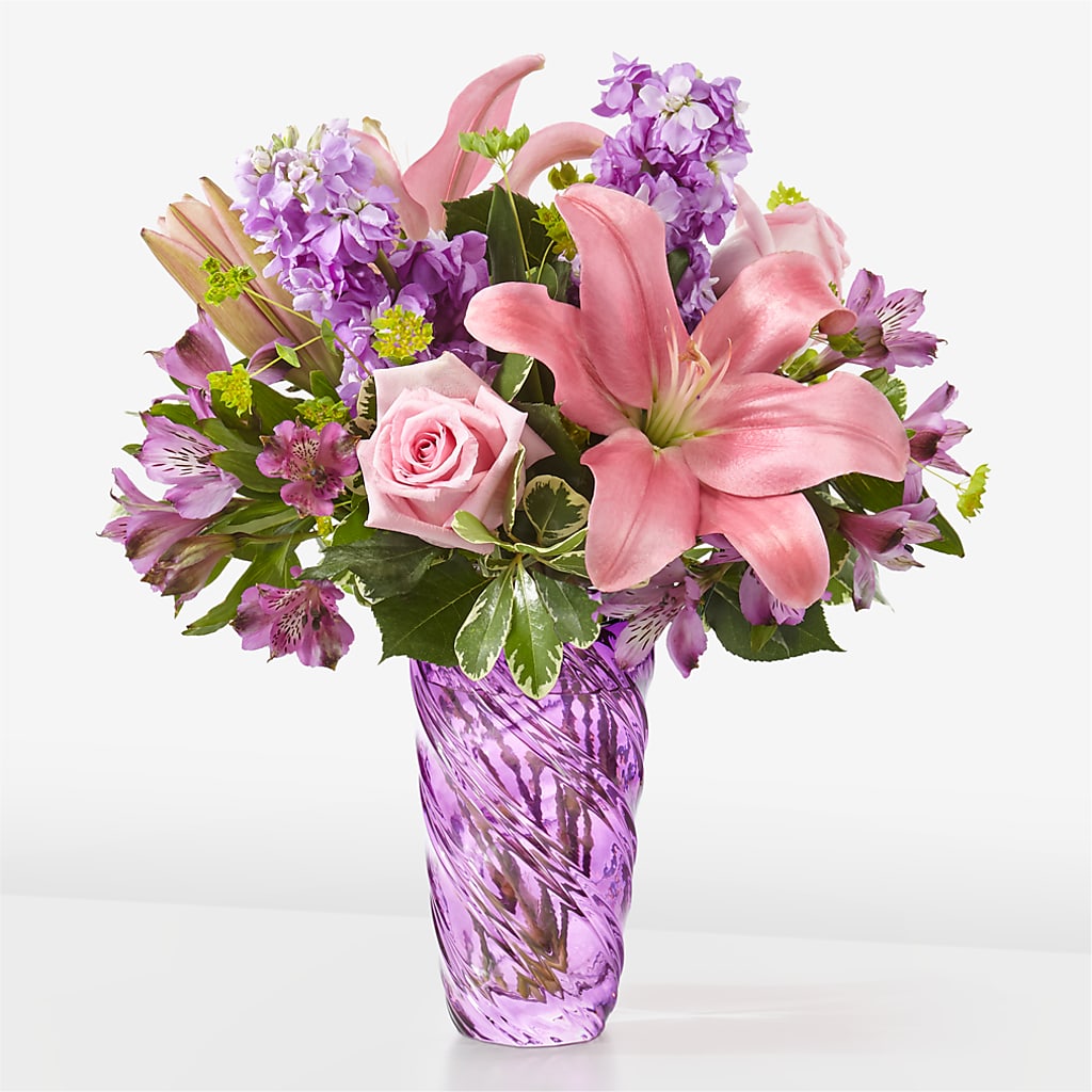 Precious Petals Bouquet with Luxe Swirl Vase – The Surprise Bouquet, Lawrenceburg TN