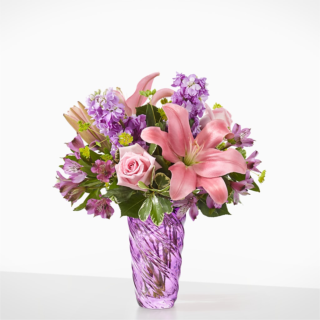 Precious Petals Bouquet with Luxe Swirl Vase – The Surprise Bouquet, Lawrenceburg TN