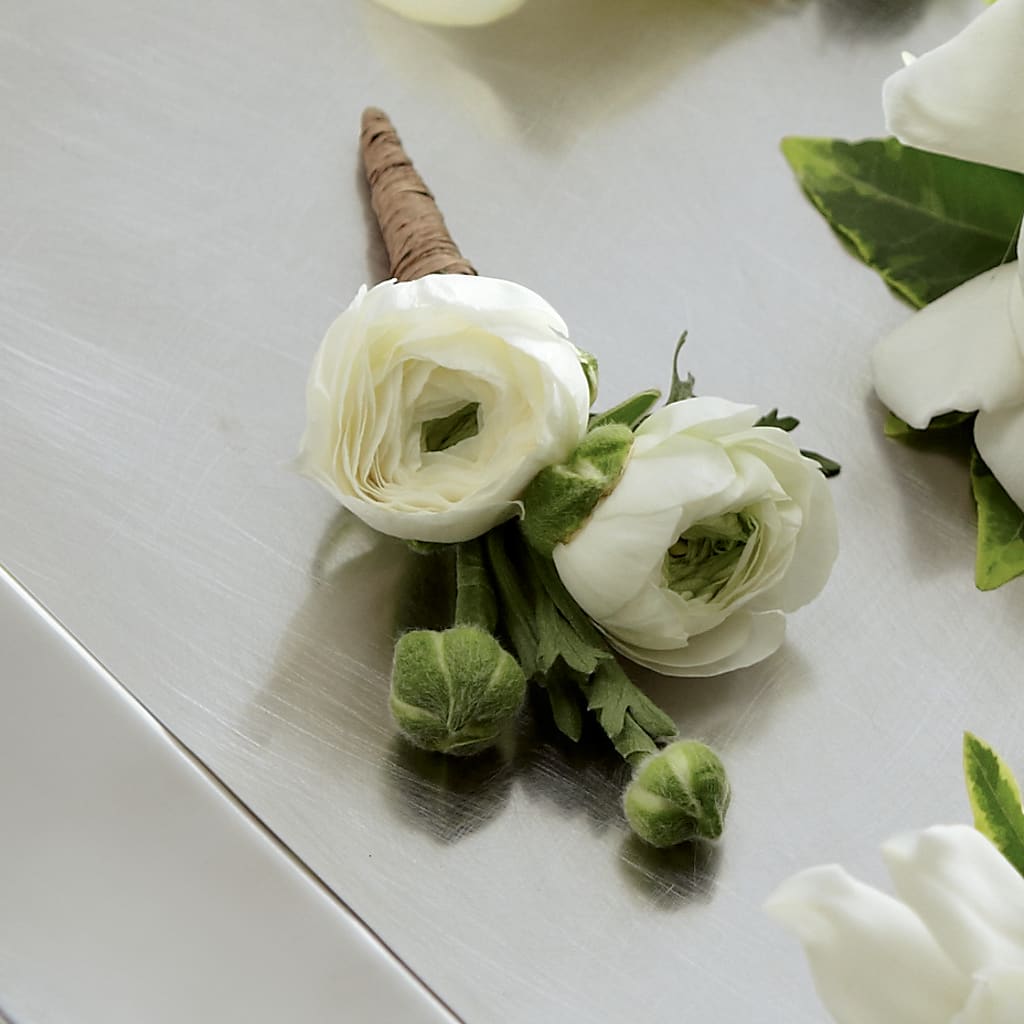 White Ranunculus Boutonniere – The Surprise Bouquet, Lawrenceburg TN