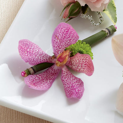 Pink Mokara Boutonniere –  The Surprise Bouquet, Lawrenceburg TN